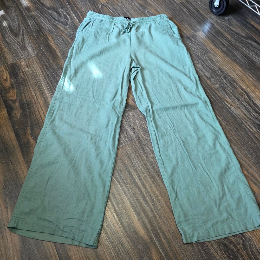 Gap Womens Sage Green Linen Blend Wide Leg Drawstring Pants Size M